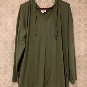 2xl Lularoe Eliza Long Sleeved Hooded Top Solid Green Rarely Worn Smoke Free